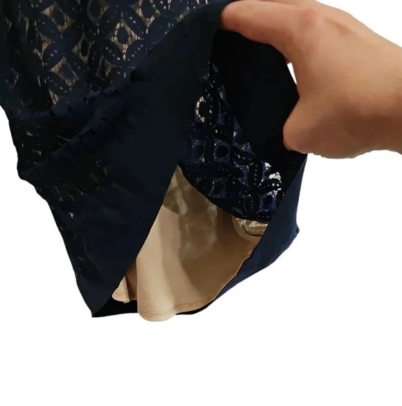 Sharagano Size 6 Navy Gold Diamond Mod Cocktail Shift Dress Retro Glam Luxe - Picture 3 of 8